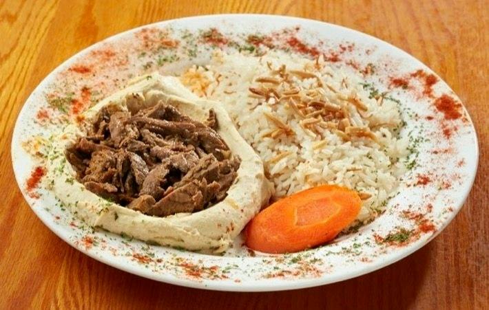Hummus with Meat Shawarma from Palm Palace Restaurant in Ann Arbor, MI