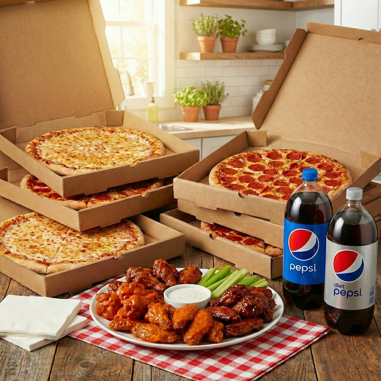 Super Bowl Special  #7 (Six Large Pizzas, 100 Wings, Two 2-Liter Soda) from Legends Pizza - Wolf Rd in Colonie, NY