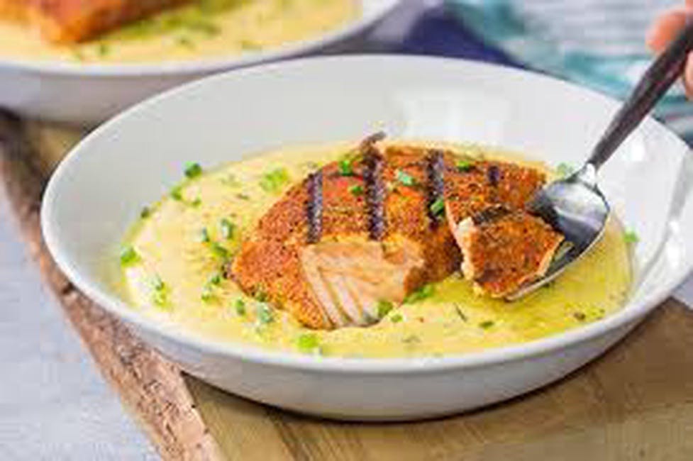 Salmon & Grits from Bailey Seafood in Buffalo, NY