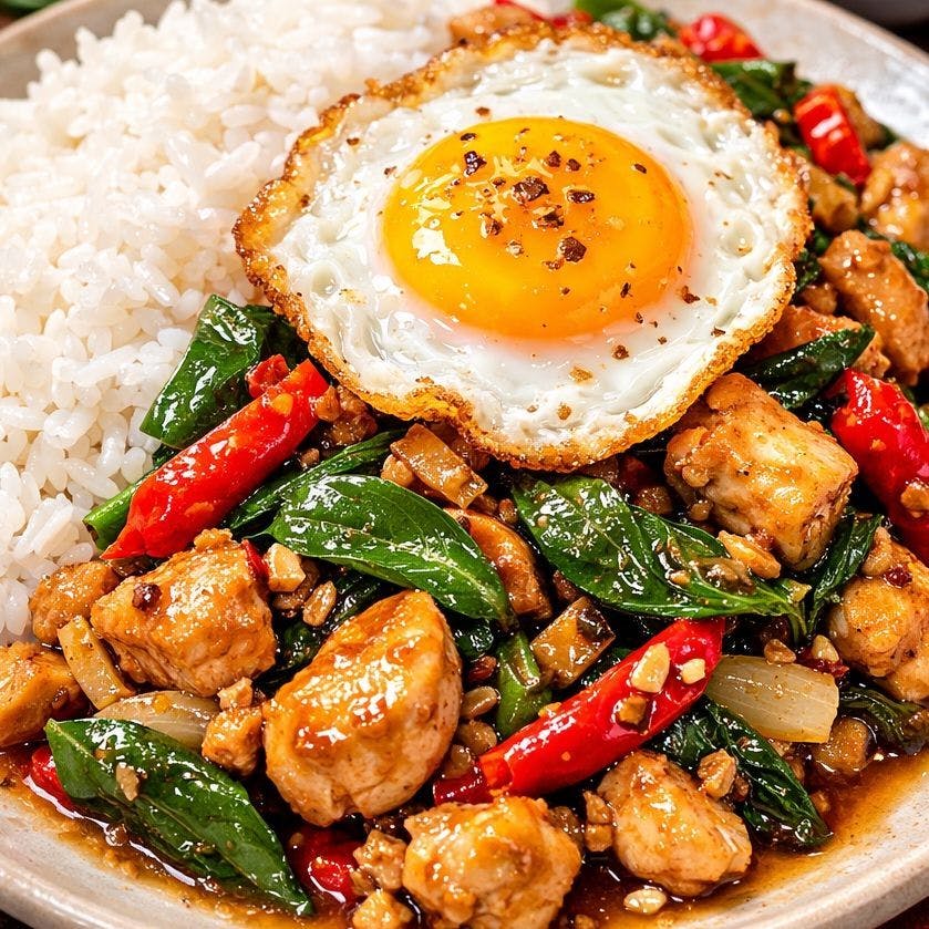 Basil stir fried/ White rices from Sweet Haus in La Crosse, WI