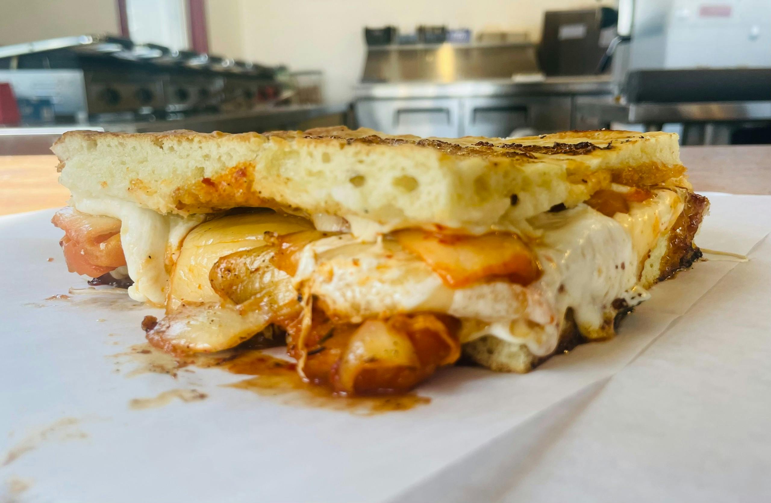 Grilled Cheese Special Panini- Kimchi from Arrosto Delicatessen in Sheboygan, WI