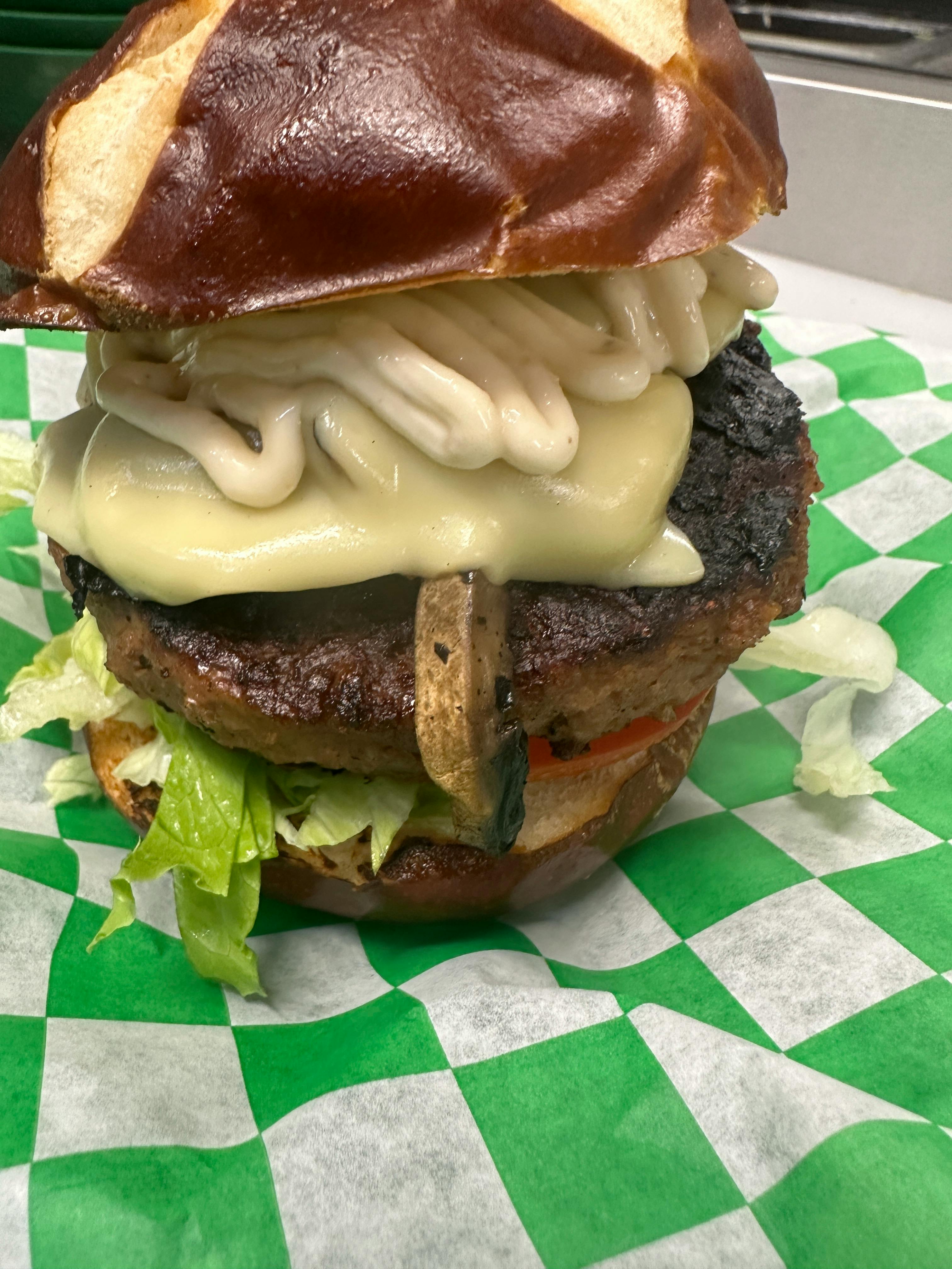 Mushroom Swiss Cheese Burger from Justveggiez in Madison, WI