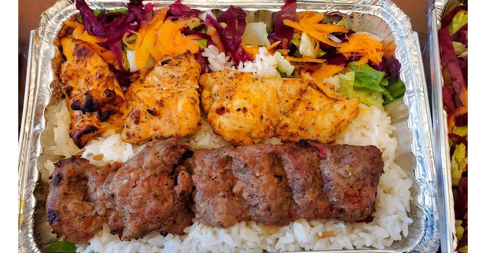 Chicken Shish and Chicken Adana Kebab Platter from Cinar Turkish Restaurant in Cliffside Park, NJ