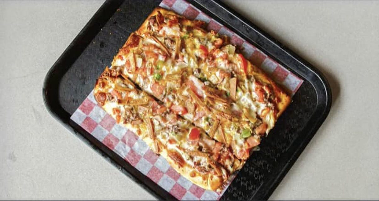 6 Cut Taco Pizza from Cheap Shots Bar and Restaurant in Olyphant, PA