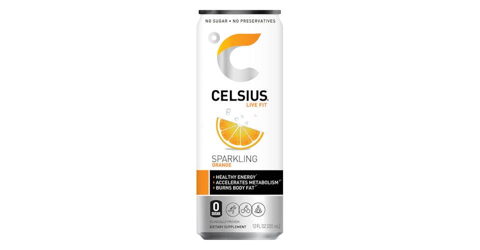 Celsius Orange (12 oz) from Casey's General Store: Asbury Rd in Dubuque, IA