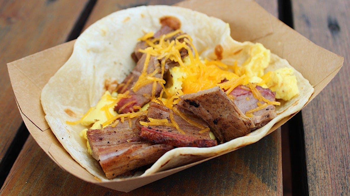 Brisket, Egg & Cheese Taco from Rusty Taco - Lawrence in Lawrence, KS