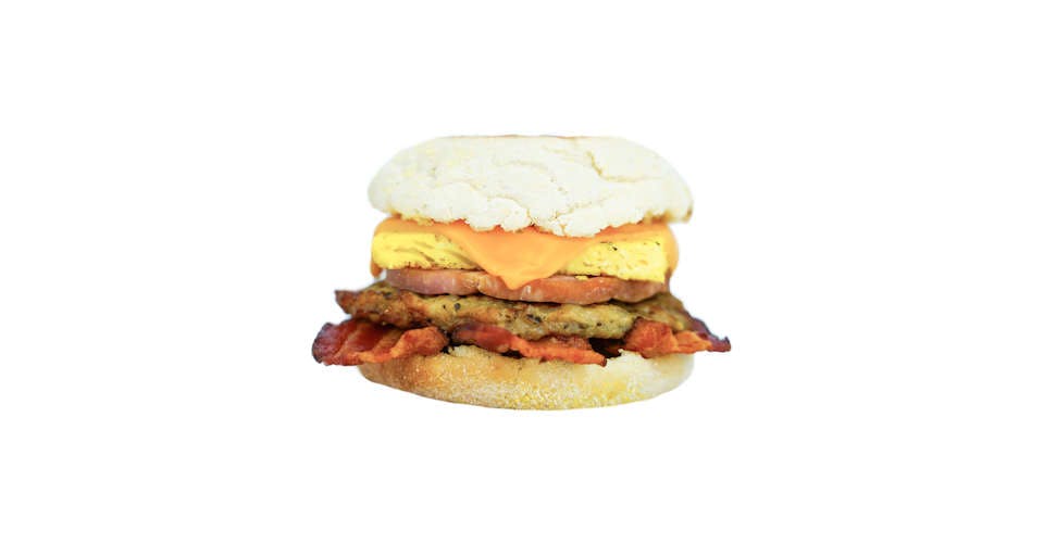 3 Meats, Egg & Cheese English Muffin from Champs Chicken - Dubuque in Dubuque, IA