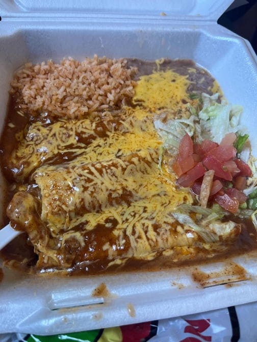 Enchilada plate from Chili Shack in Lakewood, CO