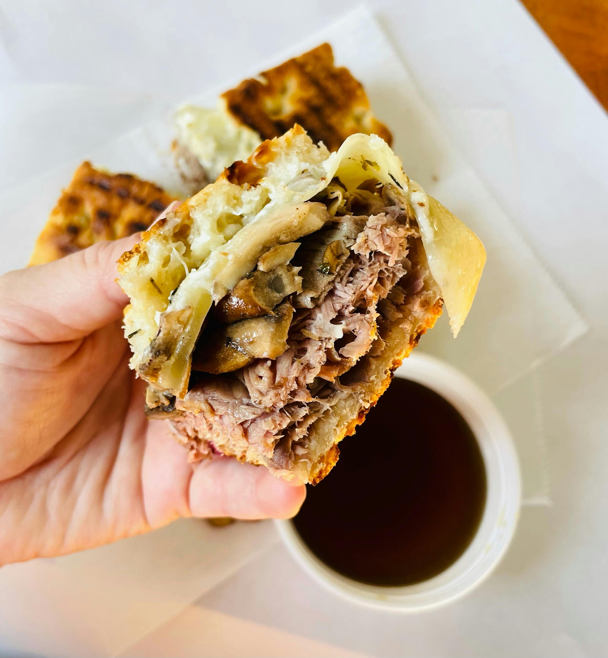 Special Panini- Beefy Mushroom & Swiss Dip from Arrosto Delicatessen in Sheboygan, WI