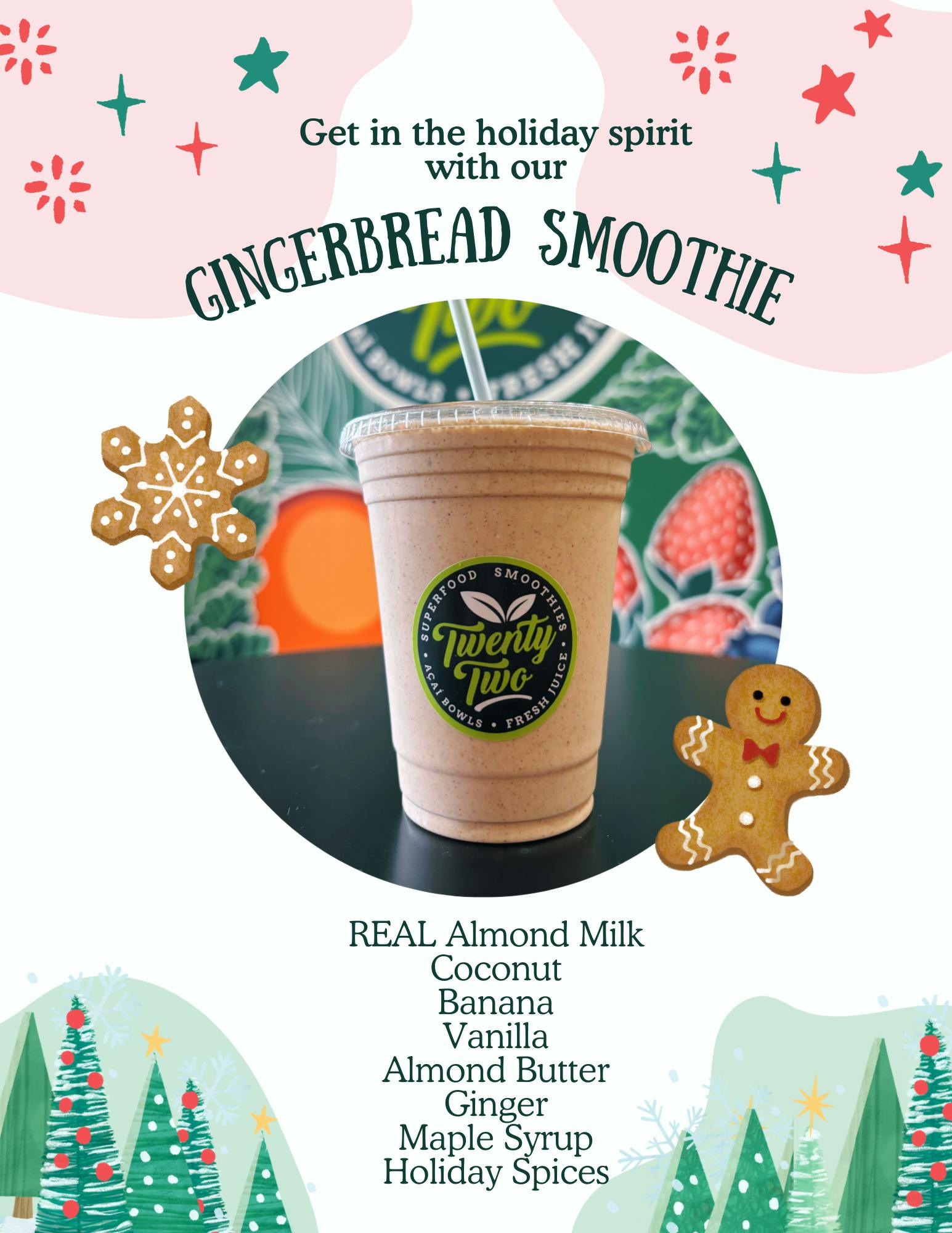 Gingerbread Smoothie from Twenty Two Juice Bar - The Garage Food Hall in Indianapolis, IN