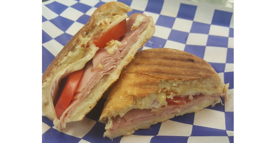 Hot Ham 'n Swiss Panini from Basics Co-op Cafe and Grocery in Janesville, WI