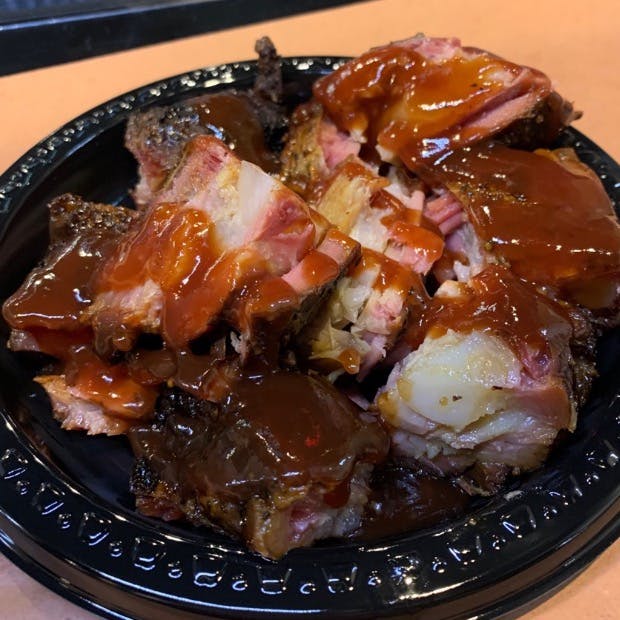 1 lb. Smoked Pork Rib Tips (has cartilage) from Beef Butter BBQ - N Sherman Ave in Madison, WI