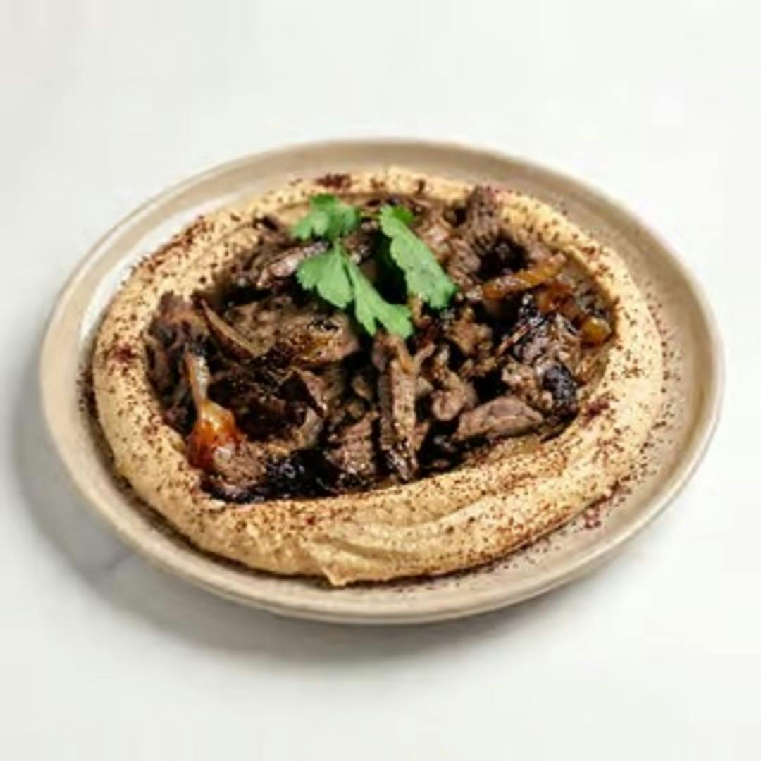 Hummus with Beef Shawarma Appetizer from Shawarma Inn - Park Ridge in Park Ridge, IL