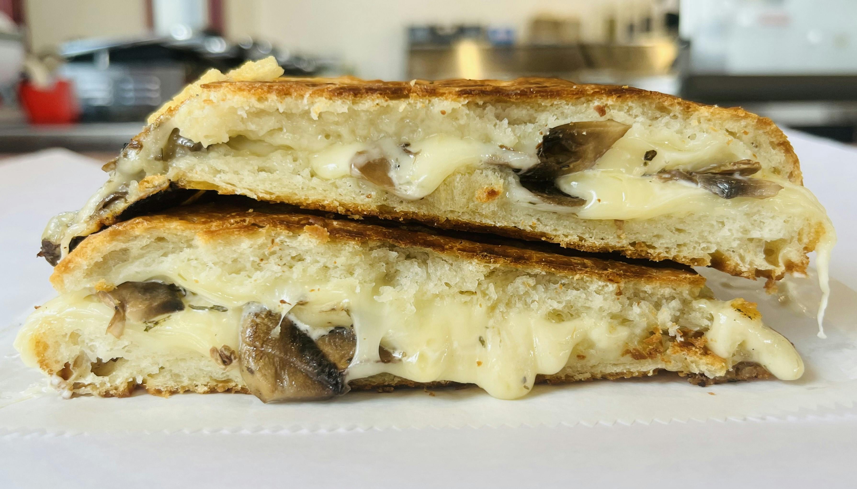 Grilled Cheese Special Panini- Mushroom & Swiss Dip from Arrosto Delicatessen in Sheboygan, WI