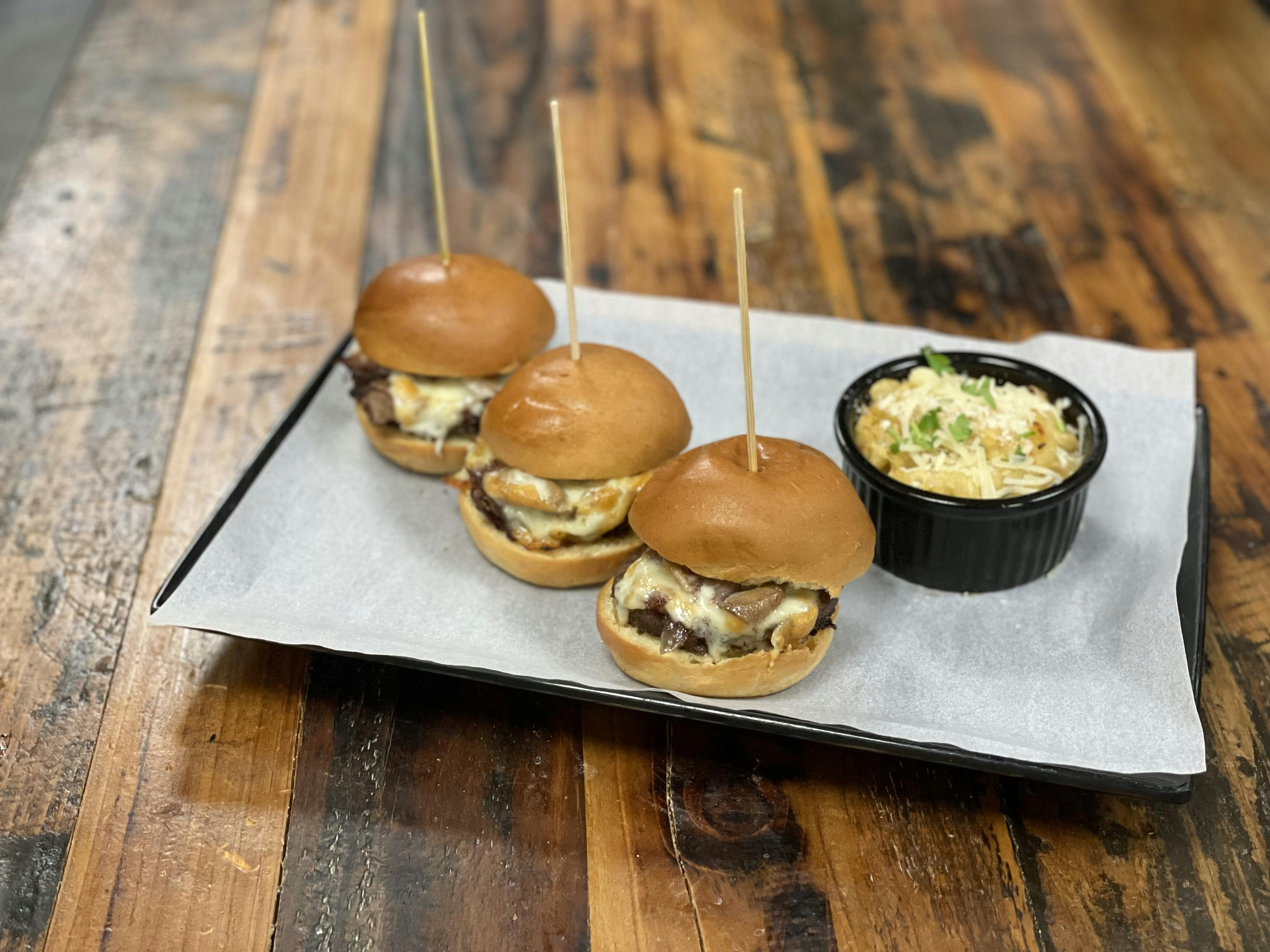 Mushroom and Onion Burger Sliders from Sip Wine Bar & Restaurant in Tinley Park, IL