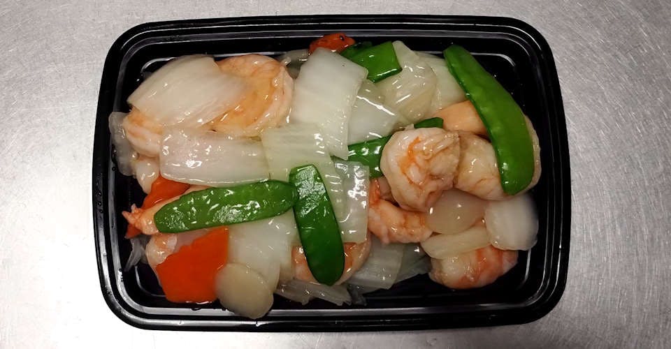102. Shrimp with Chinese Vegetables from Flaming Wok Fusion in Madison, WI