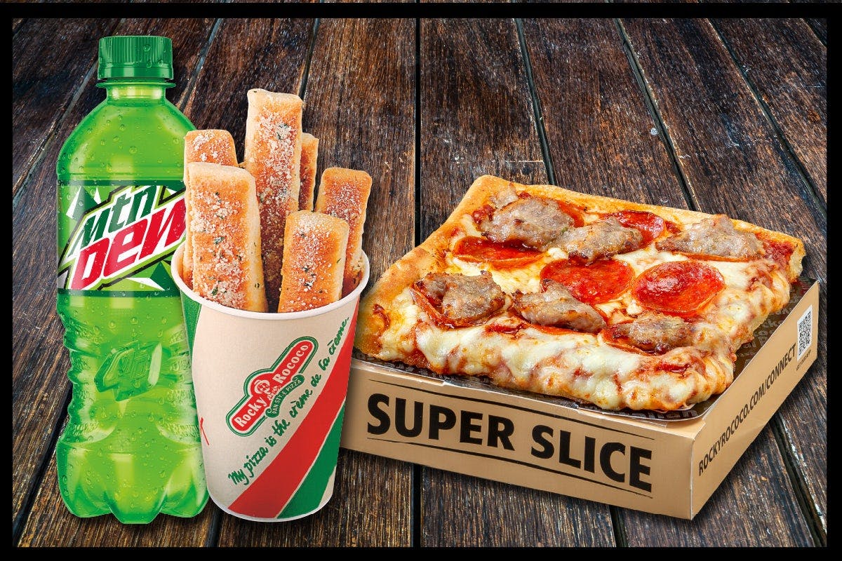 Super Slice, Breadsticks, Drink from Rocky Rococo - Sun Prairie in Sun Prairie, WI