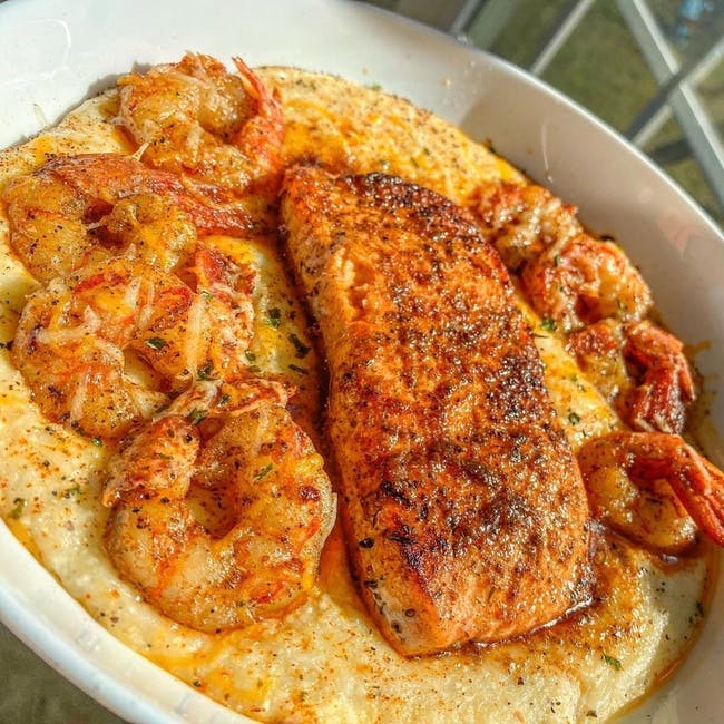 Salmon & Shrimp Grits from Bailey Seafood in Buffalo, NY