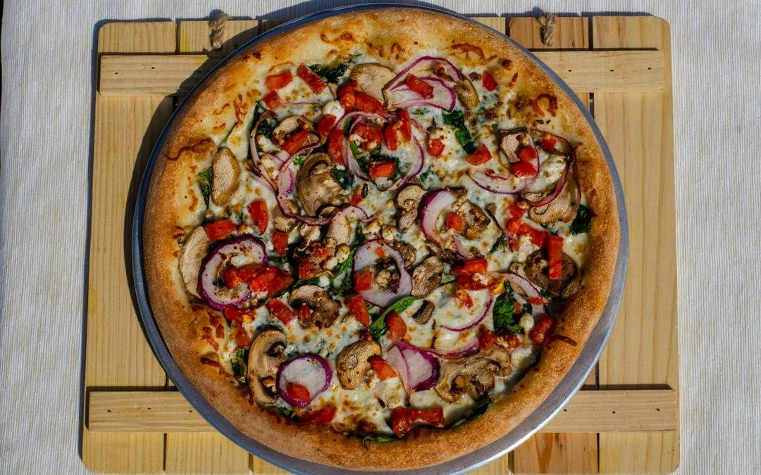 Greek Spinach Pizza from New York Pizza in Palo Alto, CA