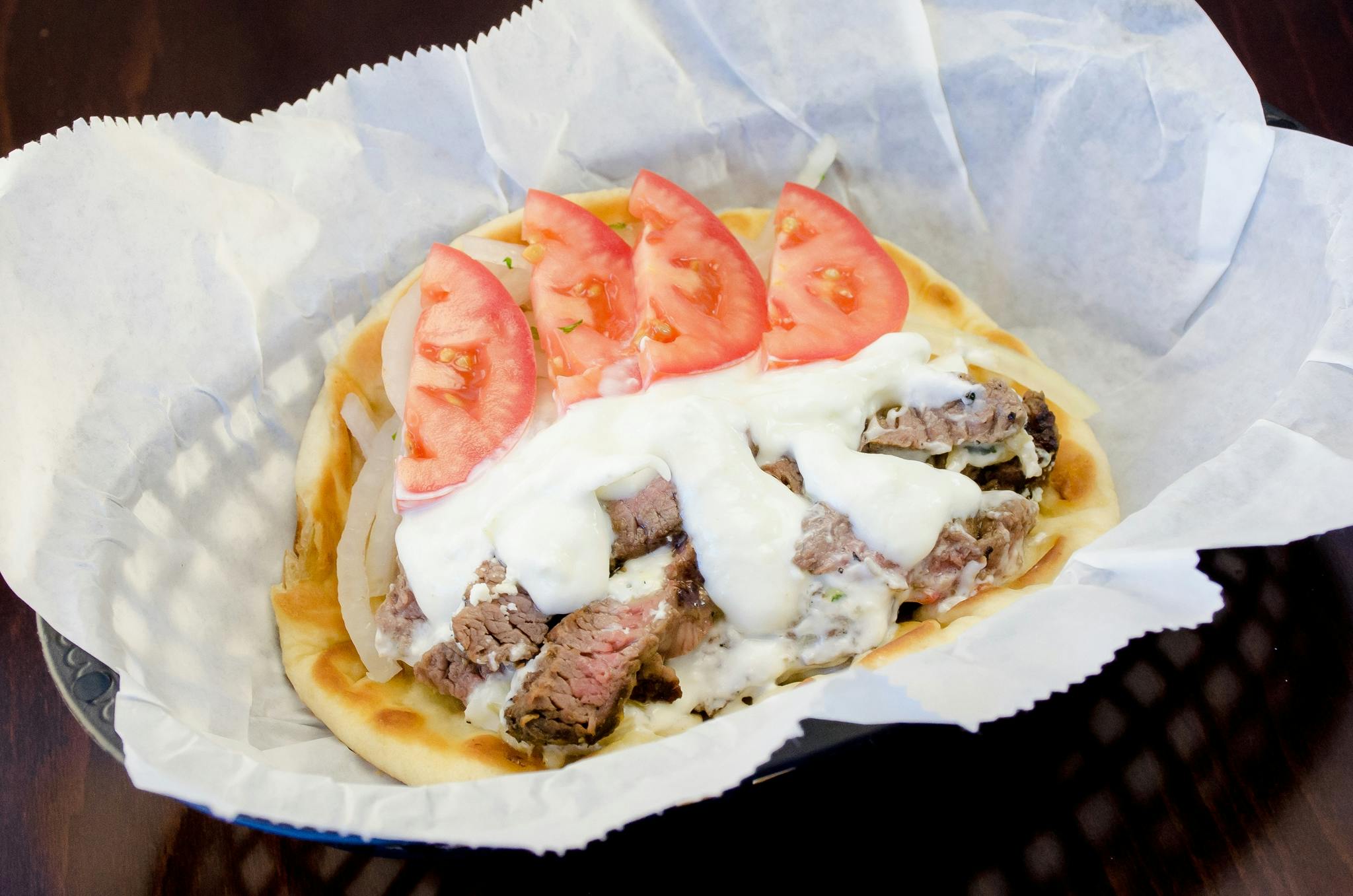 Grilled Steak Gyros Sandwich from Freska Mediterranean Grill in Middleton, WI