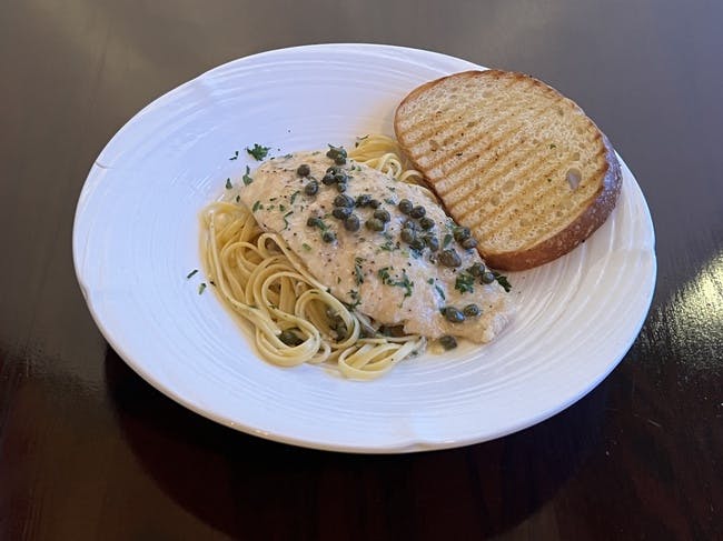 Chicken Piccata Pasta from Red Rooster Brick Oven in San Rafael, CA