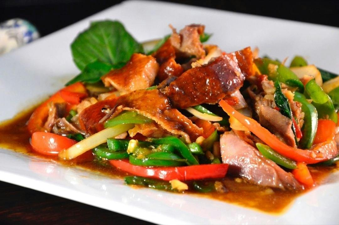 Pad Kra Prow Roasted Duck from Thai Kitchen in Ames, IA
