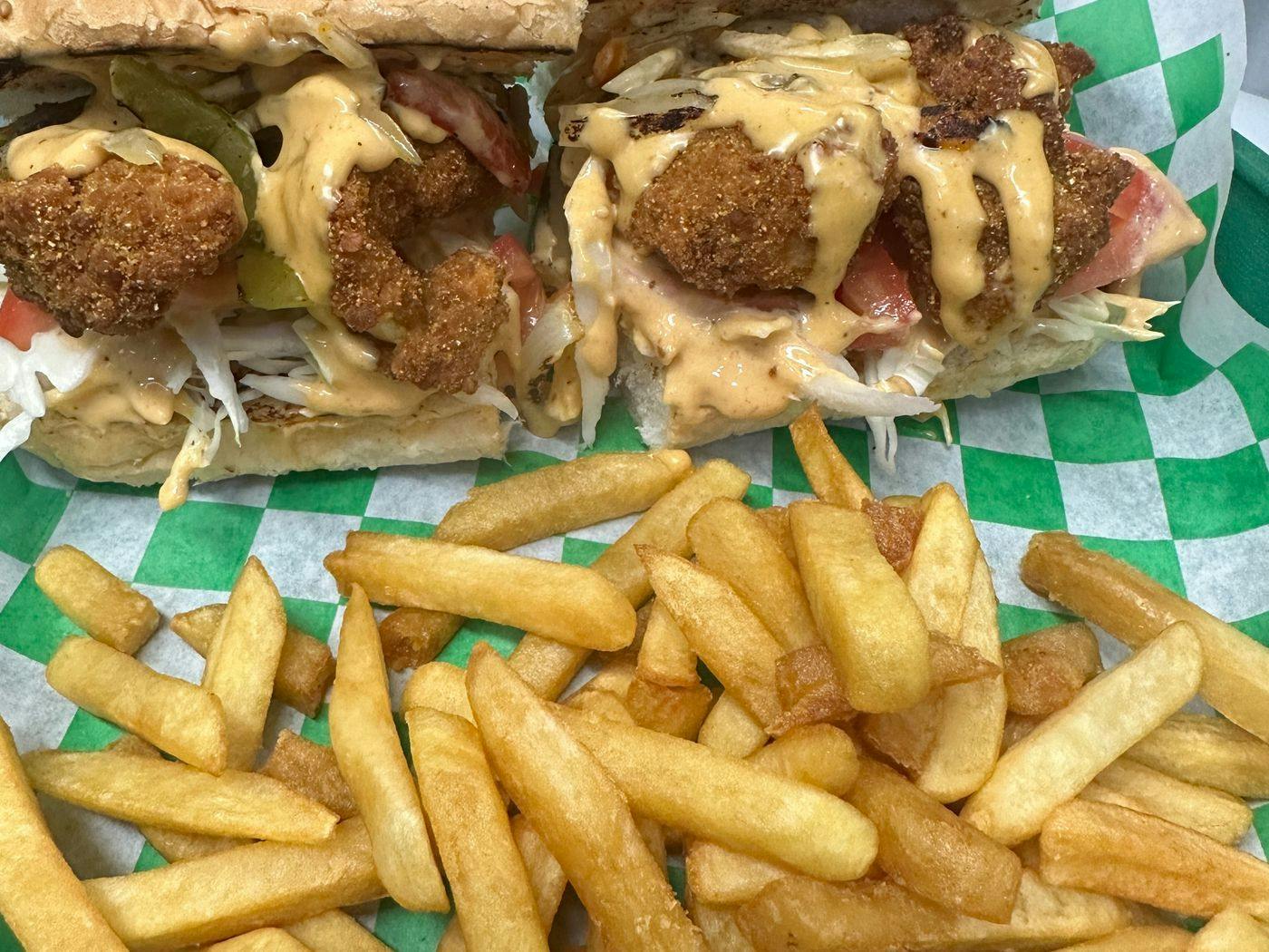 Plant-Based Shrimp Po Boy Sandwich from Justveggiez in Madison, WI