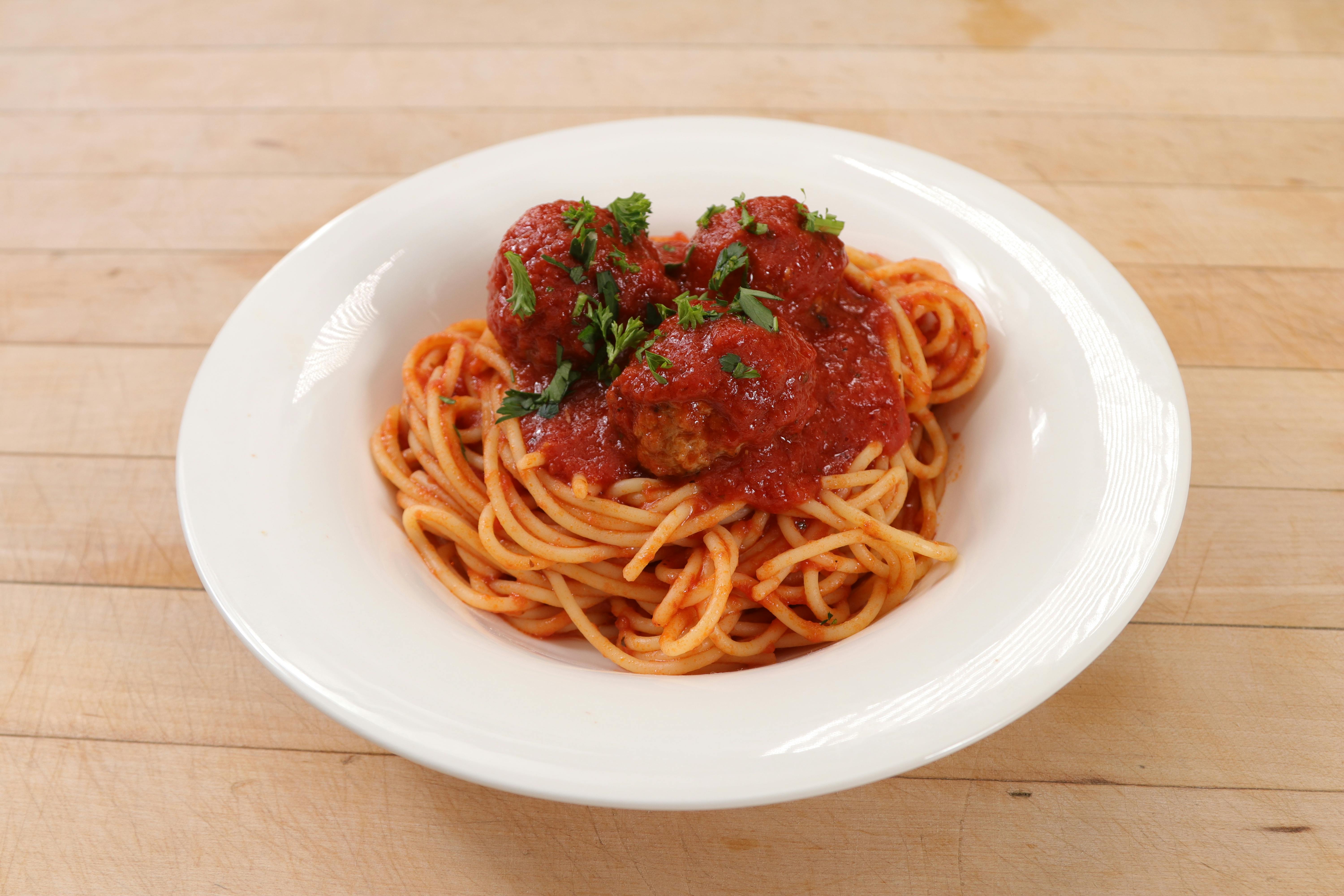 Spaghetti with Meatballs or Sausage (Lunch) from Ameci Pizza & Pasta - Lake Forest in Lake Forest, CA