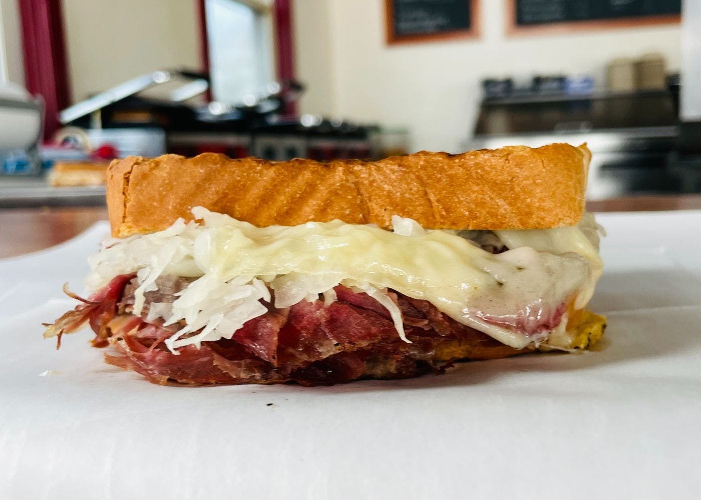 Special Panini- Corned Beef Reuben from Arrosto Delicatessen in Sheboygan, WI