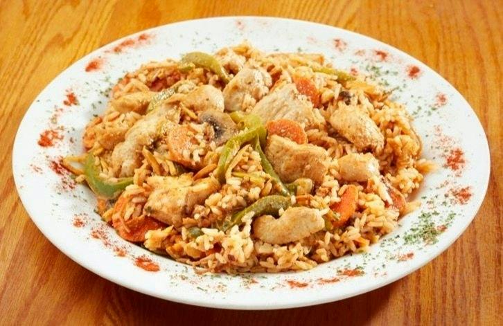 Garlic & Almond Rice Chicken Ghallaba from Palm Palace Restaurant in Ann Arbor, MI