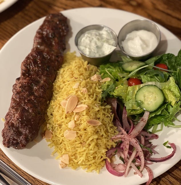 Lamb and beef Kafta Plate from Mezze #1 in Conroe, TX