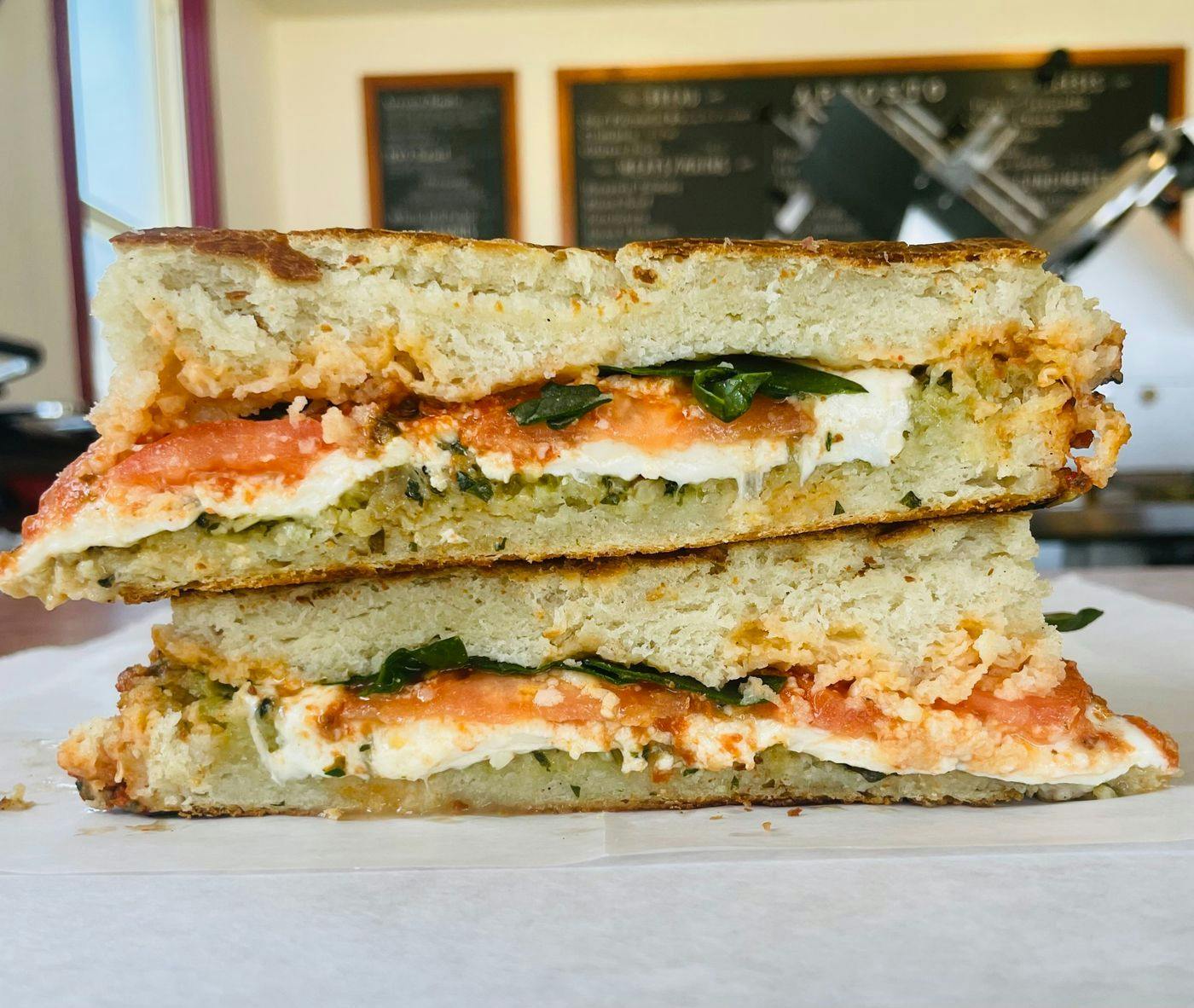Grilled Cheese Special Panini-Margherita from Arrosto Delicatessen in Sheboygan, WI