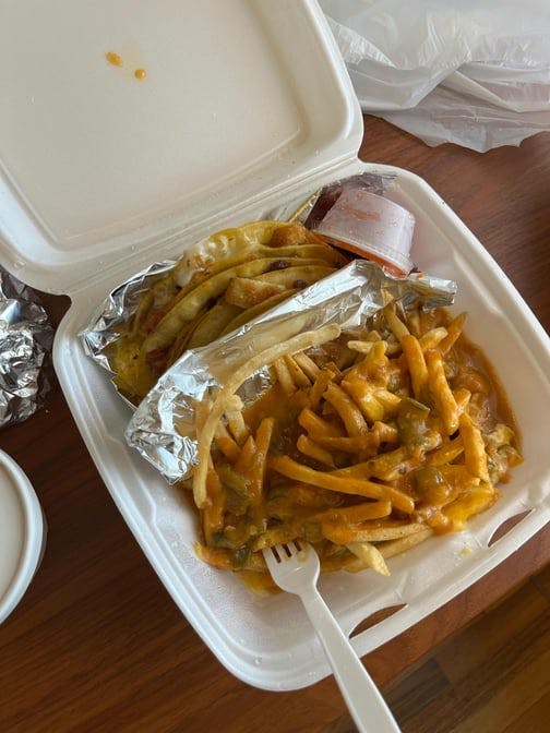 Relleno tacos/Chili fries from Chili Shack in Lakewood, CO