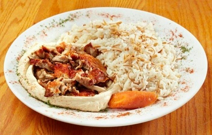 Hummus with Chicken Shawarma from Palm Palace Restaurant in Ann Arbor, MI