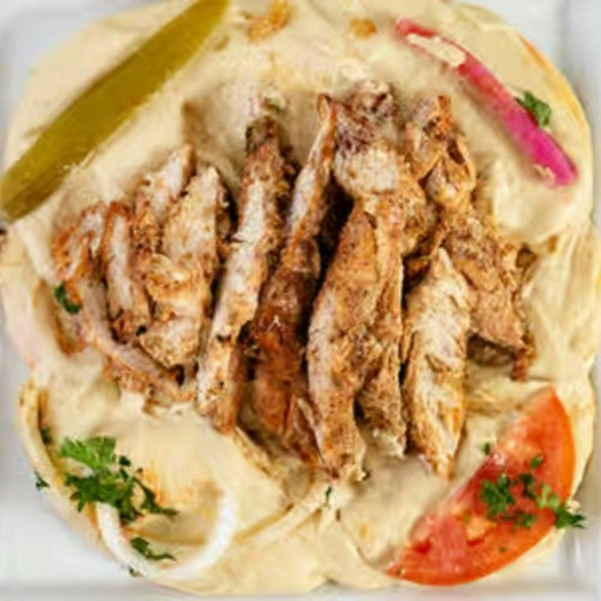 Hummus with Shawarma from Shish Kabob Xpress in Birmingham, MI