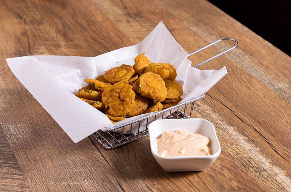 FRIED PICKLE CHIPS from Cattleman's Burger and Brew in Algonquin, IL