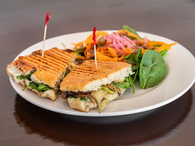 Veggie Muffuletta Panini from Red Rooster Brick Oven in San Rafael, CA