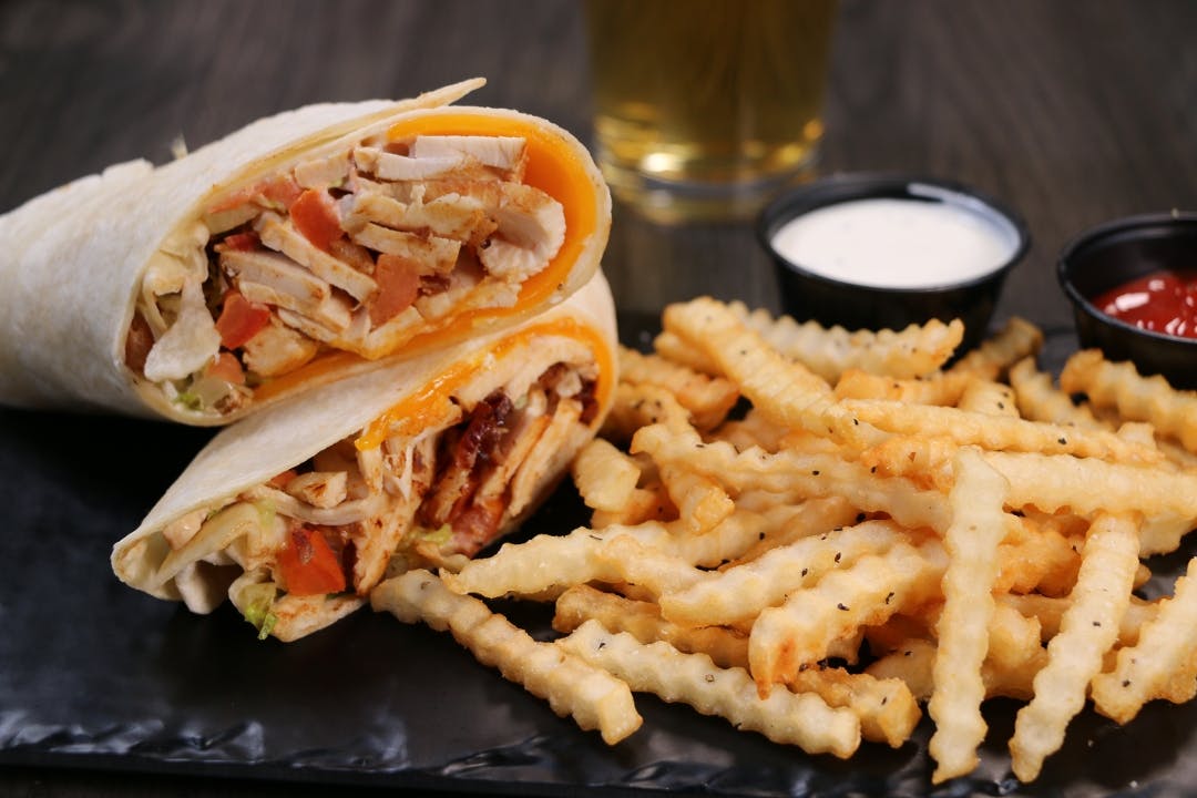 Chicken Club Wrap - French Fries from The Brass Tap - Main Street in Cedar Falls, IA