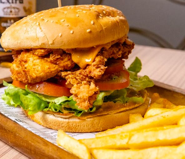 Crispy or Blackstone Chicken Burger from Mariners Cafe in Marina del Rey, CA