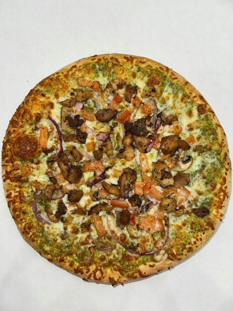 Pesto Chicken Pizza from New York Pizza in Palo Alto, CA
