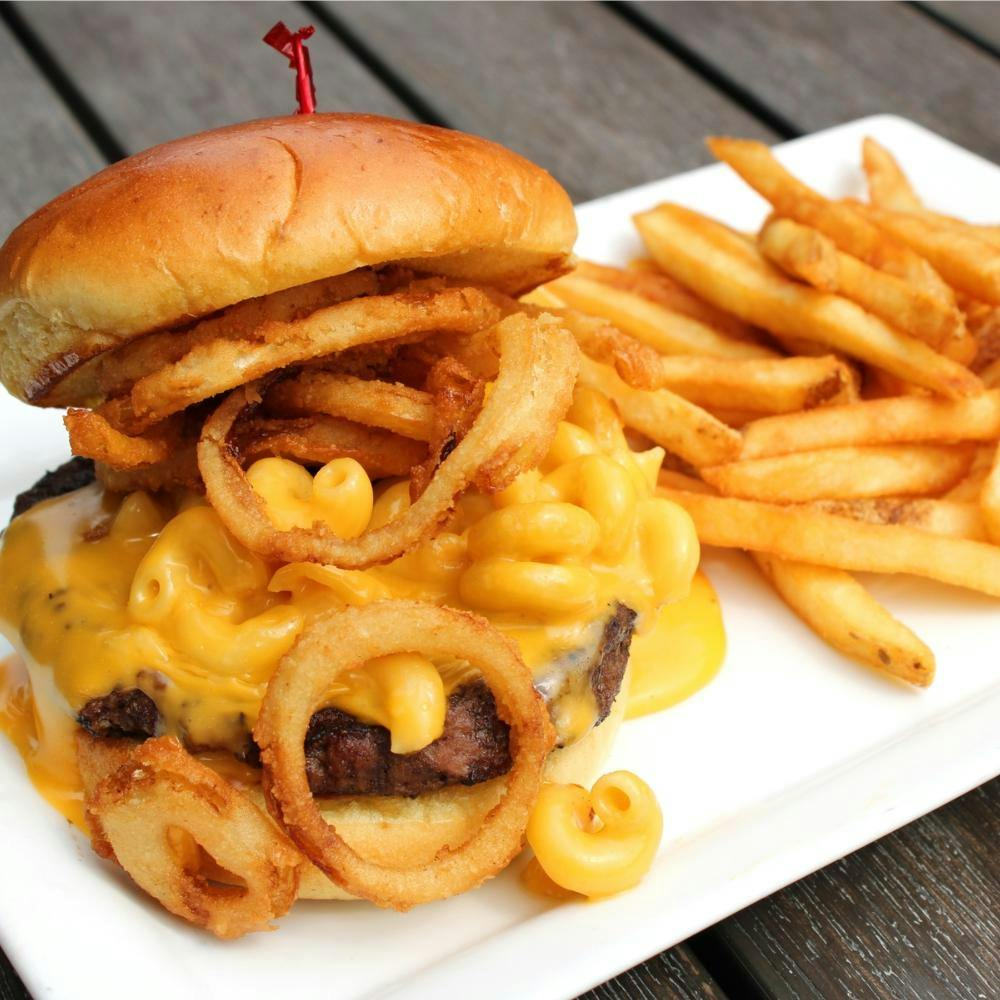 Mac & Cheese Burger from Holidays Pub & Grill in Appleton, WI