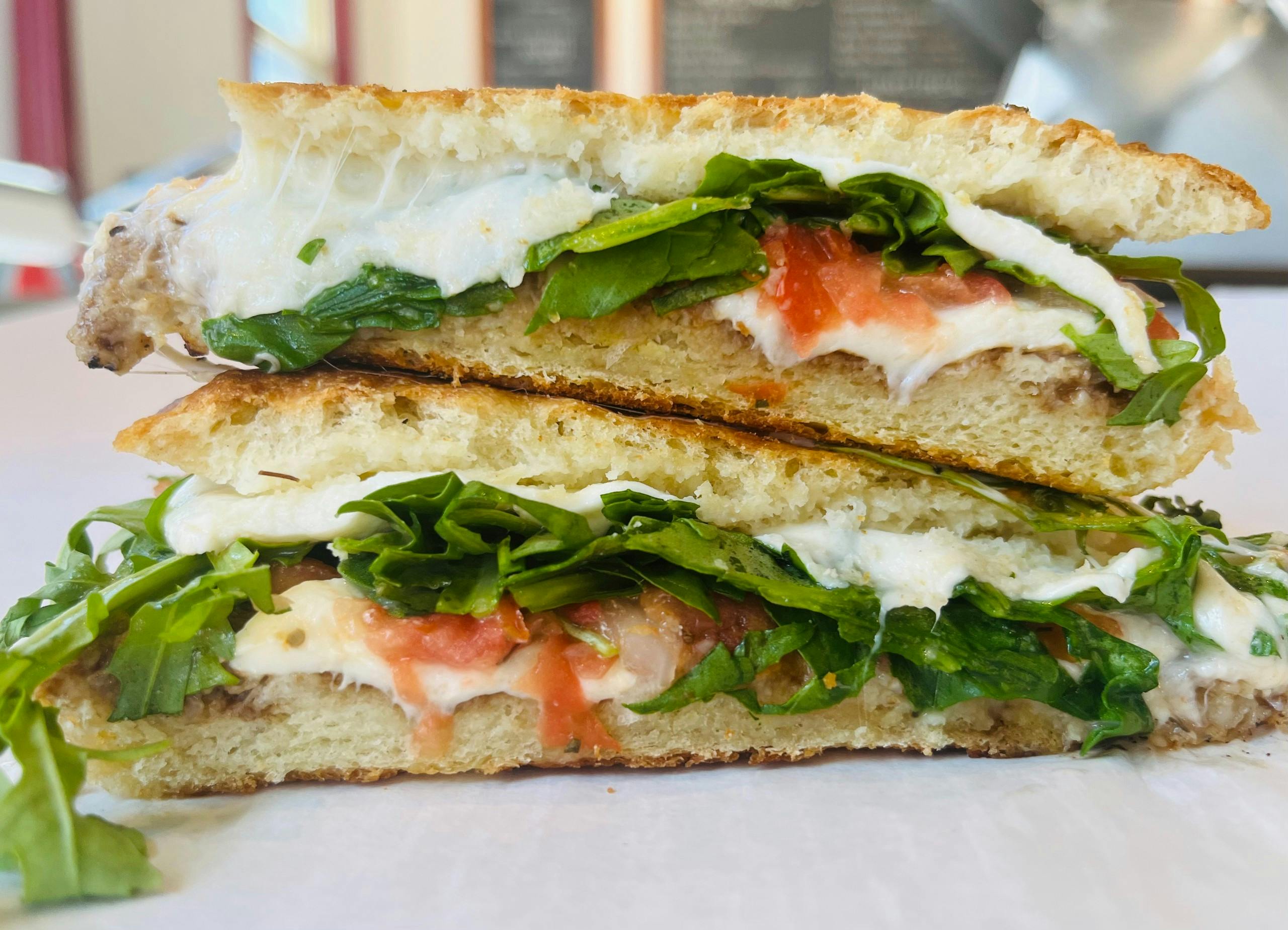 Grilled Cheese Special Panini- Bruschetta from Arrosto Delicatessen in Sheboygan, WI