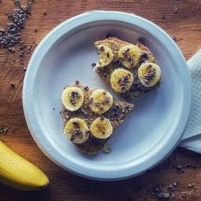 Almond Butter Banana Toast from Wild Roots in Schofield, WI