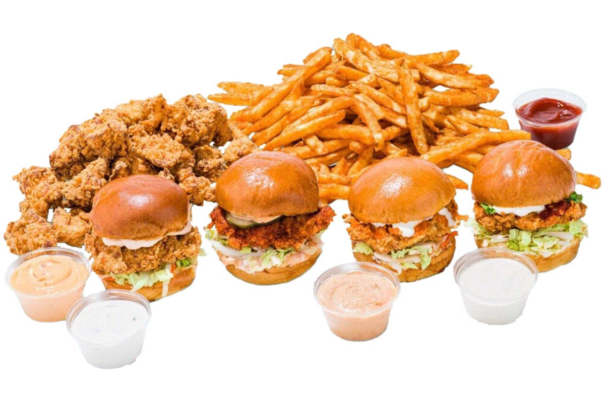 Family Slider Meal (Feeds 4ppl - 4 Sliders, 2 orders of Popcorn Chicken, Family Fry) from Daddy's Chicken Shack - Houston Heights in Houston, TX