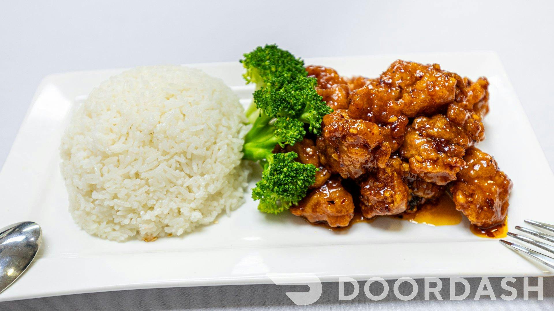 General Tso's Chicken with Broccoli &  Rice from General Tso's Restaurant & Catering - Dunwoody in Dunwoody, GA