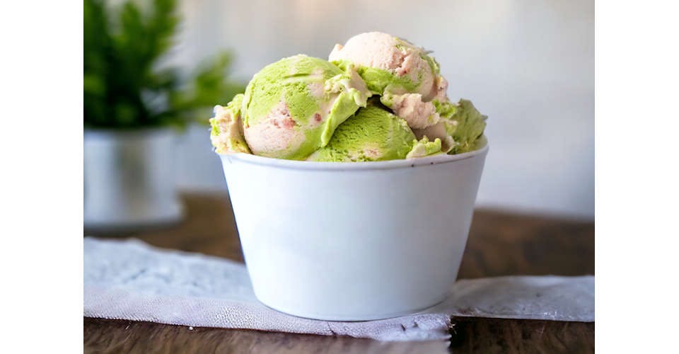 Strawberry Matcha Swirl Ice Cream from Baker St Cafe in McMinnville, OR