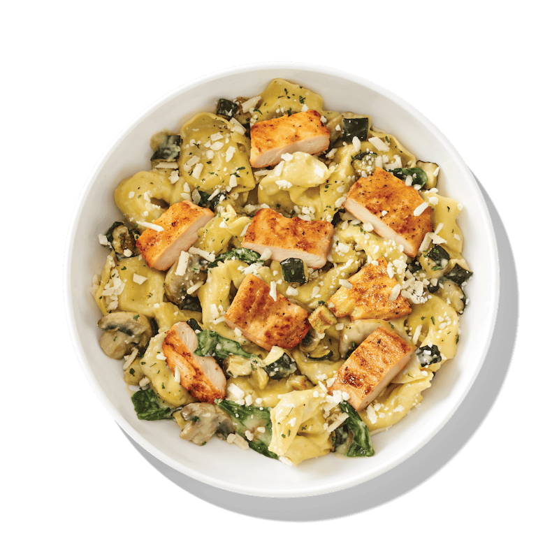 Roasted Garlic Cream&nbsp;Tortelloni&nbsp;with Chicken&nbsp;- 45 grams of protein, 530 calories   from Noodles & Company - Wausau Town Center in Wausau, WI