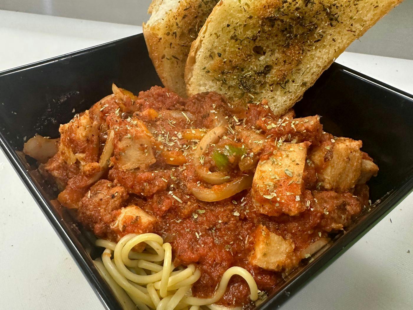 Just Beyond Chicken Pasta Dish from Justveggiez in Madison, WI