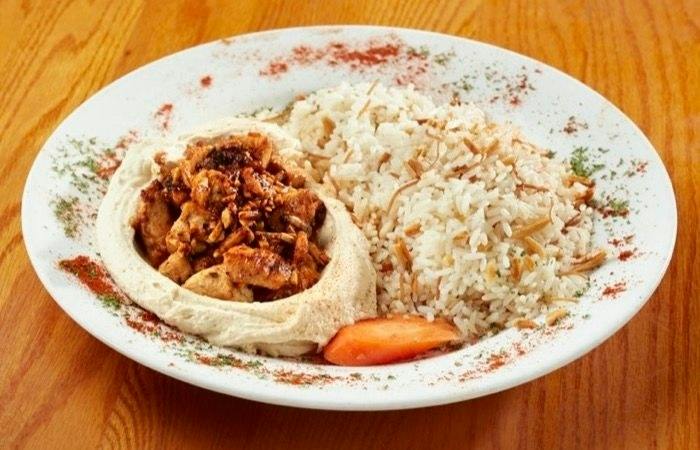 Hummus with Chicken from Palm Palace Restaurant in Ann Arbor, MI