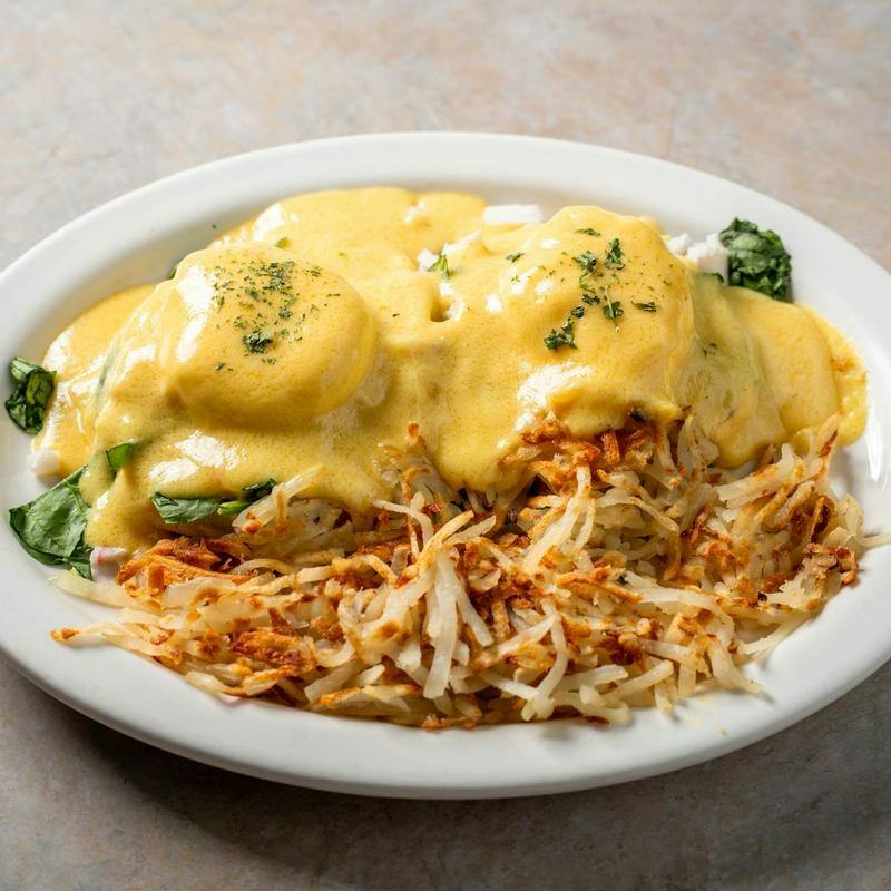 Crab & Spinach Eggs Benedict from Angel's Restaurant in Appleton, WI